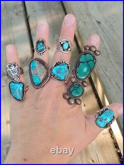 Vintage Native American Turquoise Sterling Silver 18 Ring LotNavajo & Zuni