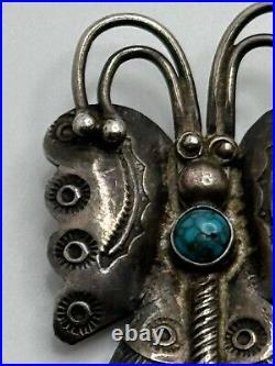 Vintage Native American Turquoise Sterling Silver Butterfly Pin Brooch