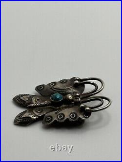 Vintage Native American Turquoise Sterling Silver Butterfly Pin Brooch