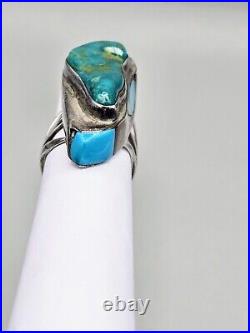 Vintage Native American Turquoise Sterling Silver Chunky Ring Size 7 3/4