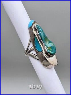 Vintage Native American Turquoise Sterling Silver Chunky Ring Size 7 3/4