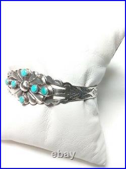 Vintage Native American Turquoise & Sterling Silver Cuff Bracelet