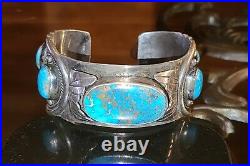 Vintage Native American Turquoise Sterling Silver Cuff Bracelet Signed