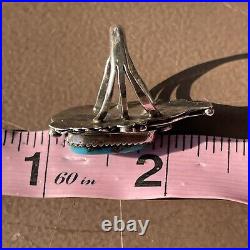 Vintage Native American Turquoise Sterling Silver Floral & Leaf Statement Ring