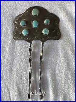 Vintage Native American Turquoise Sterling Silver Hair Clip 34.5 Grams