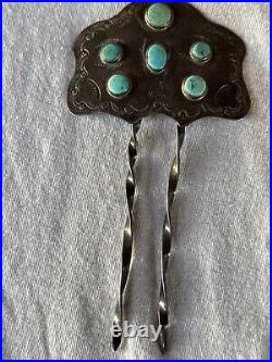 Vintage Native American Turquoise Sterling Silver Hair Clip 34.5 Grams