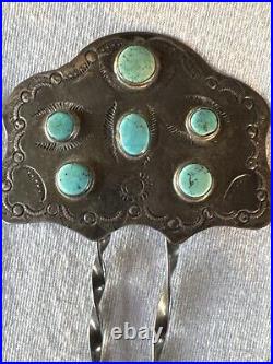 Vintage Native American Turquoise Sterling Silver Hair Clip 34.5 Grams