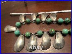 Vintage Native American Turquoise & Sterling Silver Pedals Heavy 22 Necklace