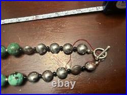 Vintage Native American Turquoise & Sterling Silver Pedals Heavy 22 Necklace
