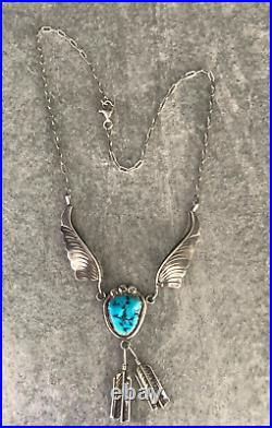 Vintage Native American Turquoise Sterling Silver Pendent Necklace
