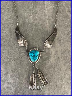 Vintage Native American Turquoise Sterling Silver Pendent Necklace
