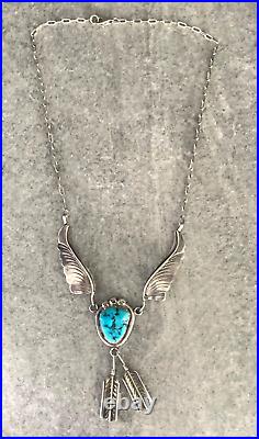 Vintage Native American Turquoise Sterling Silver Pendent Necklace
