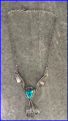 Vintage Native American Turquoise Sterling Silver Pendent Necklace