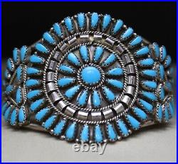 Vintage Native American Turquoise Sterling Silver Petit Point Cuff Bracelet