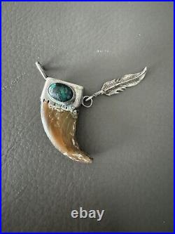 Vintage Native American Turquoise Sterling Silver Replica Bear Claw Pendant