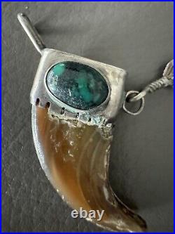 Vintage Native American Turquoise Sterling Silver Replica Bear Claw Pendant