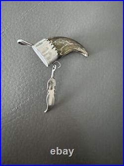 Vintage Native American Turquoise Sterling Silver Replica Bear Claw Pendant