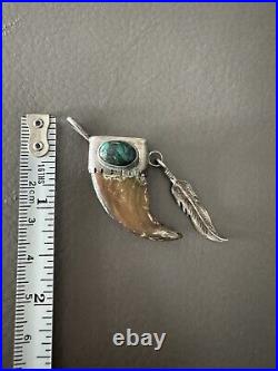 Vintage Native American Turquoise Sterling Silver Replica Bear Claw Pendant