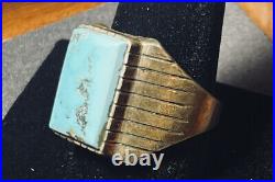 Vintage Native American Turquoise & Sterling Silver Ring Signed, Size 12
