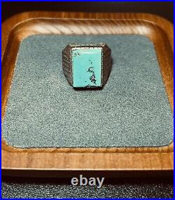 Vintage Native American Turquoise & Sterling Silver Ring Signed, Size 12