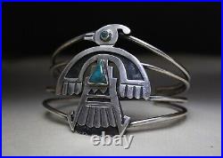 Vintage Native American Turquoise Sterling Thunderbird Cuff Bracelet & Earrings