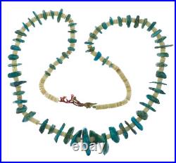 Vintage Native American Turquoise and Shell Necklace 26 inches Long