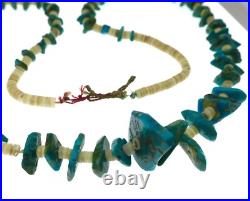 Vintage Native American Turquoise and Shell Necklace 26 inches Long