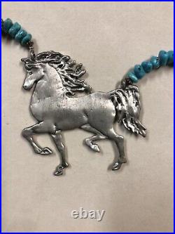 Vintage Native American Turquoise with Silver Horse Necklace