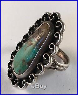 Vintage Native American Unsigned Sterling Silver & Turquoise Ring Sz 5