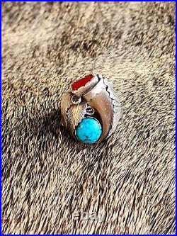 Vintage Native American Wolf Claw Turquoise Ring Signed Tom Billy