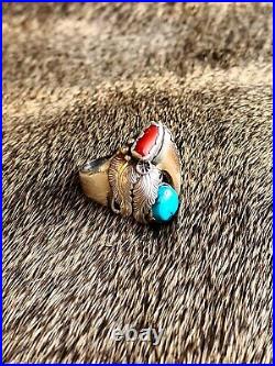 Vintage Native American Wolf Claw Turquoise Ring Signed Tom Billy