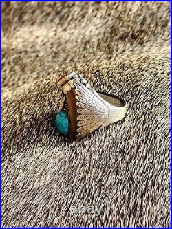 Vintage Native American Wolf Claw Turquoise Ring Signed Tom Billy