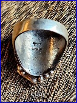 Vintage Native American Wolf Claw Turquoise Ring Signed Tom Billy