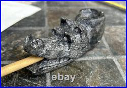 Vintage Native American Wolf Stone Pipe Bowl Effigy Ceremonial Pipe