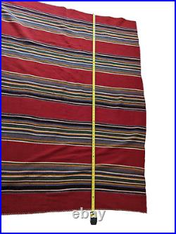 Vintage Native American Wool Blanket Throw Rug Red Multicolored Stripe 75 x 64
