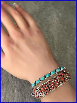 Vintage Native American ZUNI Carved Turquoise Sterling silver Bracelet