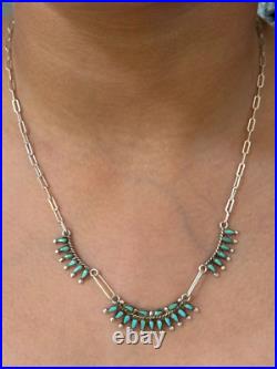 Vintage Native American ZUNI Needlepoint Turquoise Sterling Silver necklace 17
