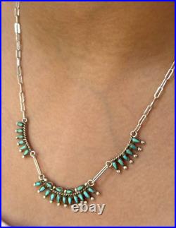 Vintage Native American ZUNI Needlepoint Turquoise Sterling Silver necklace 17
