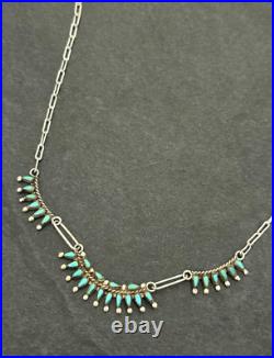 Vintage Native American ZUNI Needlepoint Turquoise Sterling Silver necklace 17