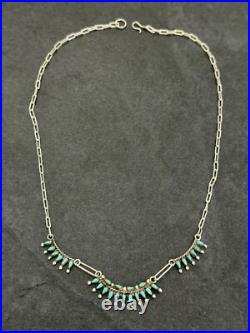 Vintage Native American ZUNI Needlepoint Turquoise Sterling Silver necklace 17