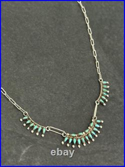 Vintage Native American ZUNI Needlepoint Turquoise Sterling Silver necklace 17