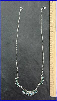 Vintage Native American ZUNI Needlepoint Turquoise Sterling Silver necklace 17