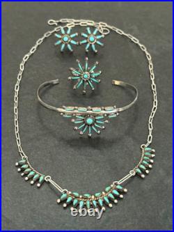 Vintage Native American ZUNI Needlepoint Turquoise Sterling Silver necklace 17