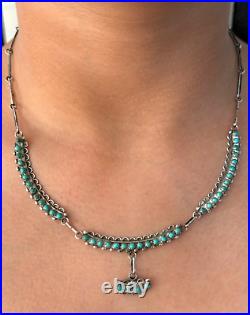 Vintage Native American ZUNI Snake eye round Turquoise Sterling Silver necklace