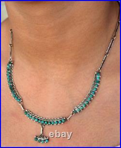 Vintage Native American ZUNI Snake eye round Turquoise Sterling Silver necklace