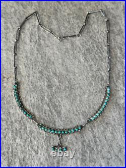 Vintage Native American ZUNI Snake eye round Turquoise Sterling Silver necklace