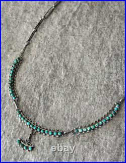 Vintage Native American ZUNI Snake eye round Turquoise Sterling Silver necklace