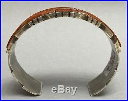 Vintage Native American ZUNI Sterling Silver Red Coral Inlay Cuff Bracelet NICE