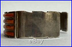 Vintage Native American ZUNI Sterling Silver Red Coral Inlay Cuff Bracelet NICE