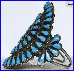 Vintage Native American ZUNI Sterling Silver Turquoise Cluster Cuff Bracelet